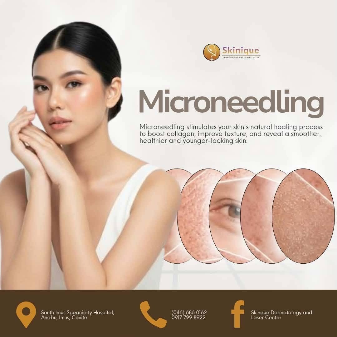 Microneedling poster: stimulates the skin’s natural healing to boost collagen and improve texture